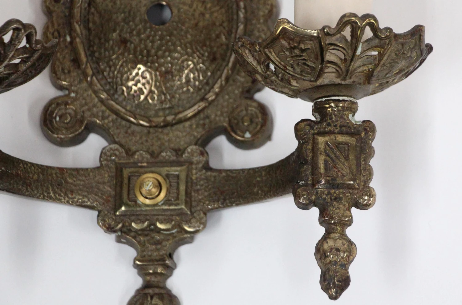 Pair Of Tudor Style Double Arm Bronze Wall Sconces 6 Pair Of Tudor Style Double Arm Bronze Wall Sconces - Image 4