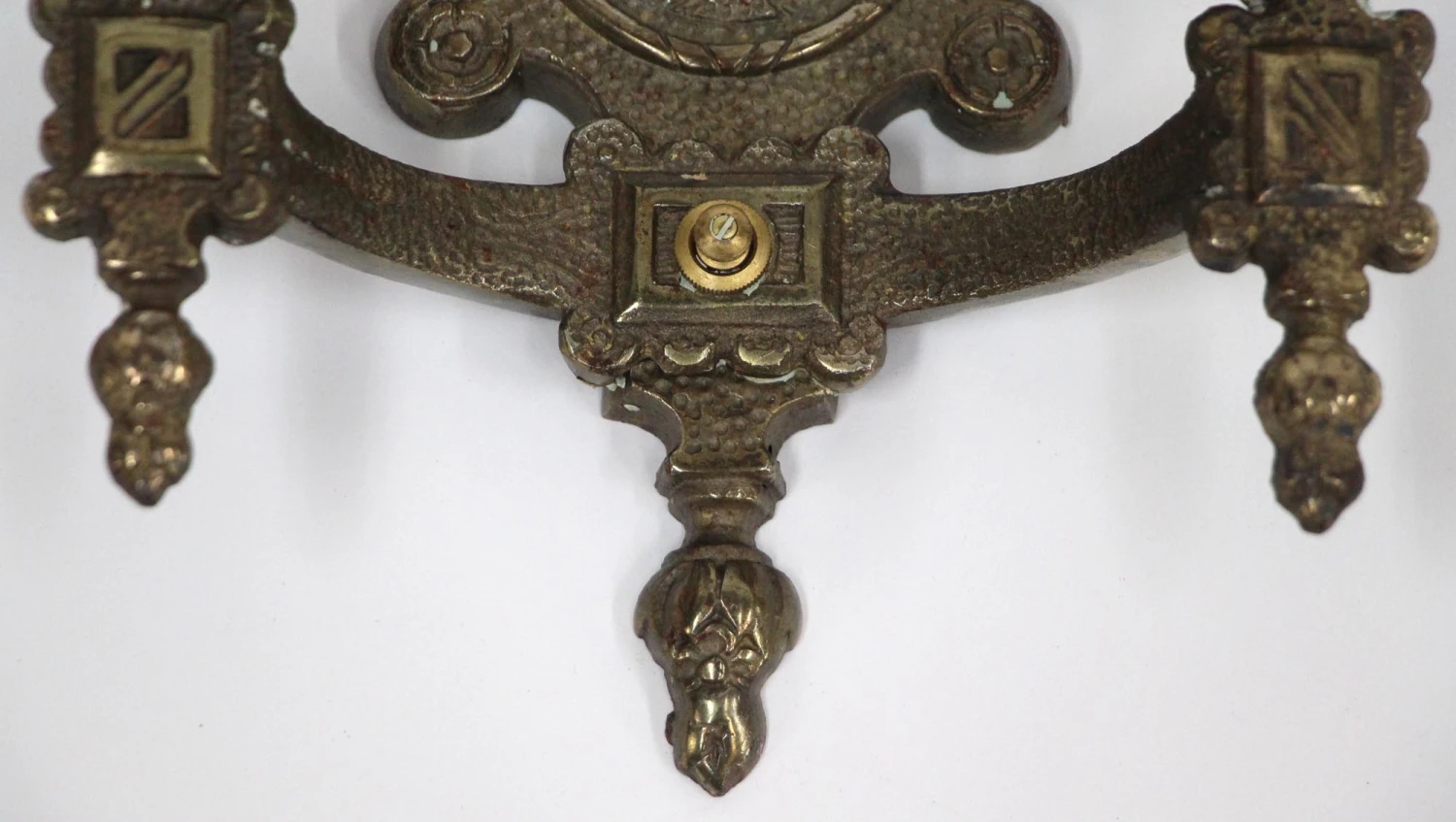 Pair Of Tudor Style Double Arm Bronze Wall Sconces 7 Pair Of Tudor Style Double Arm Bronze Wall Sconces - Image 5