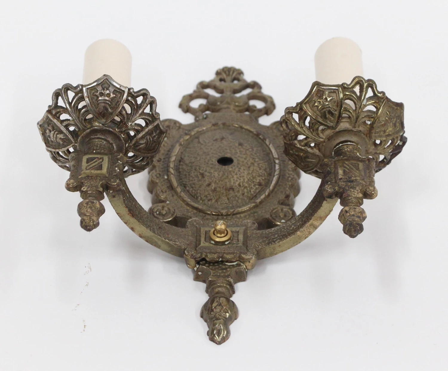 Pair Of Tudor Style Double Arm Bronze Wall Sconces 8 Pair Of Tudor Style Double Arm Bronze Wall Sconces - Image 6