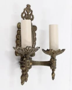 Pair Of Tudor Style Double Arm Bronze Wall Sconces 16 Pair Of Tudor Style Double Arm Bronze Wall Sconces -OGT Sale Store n258322 07