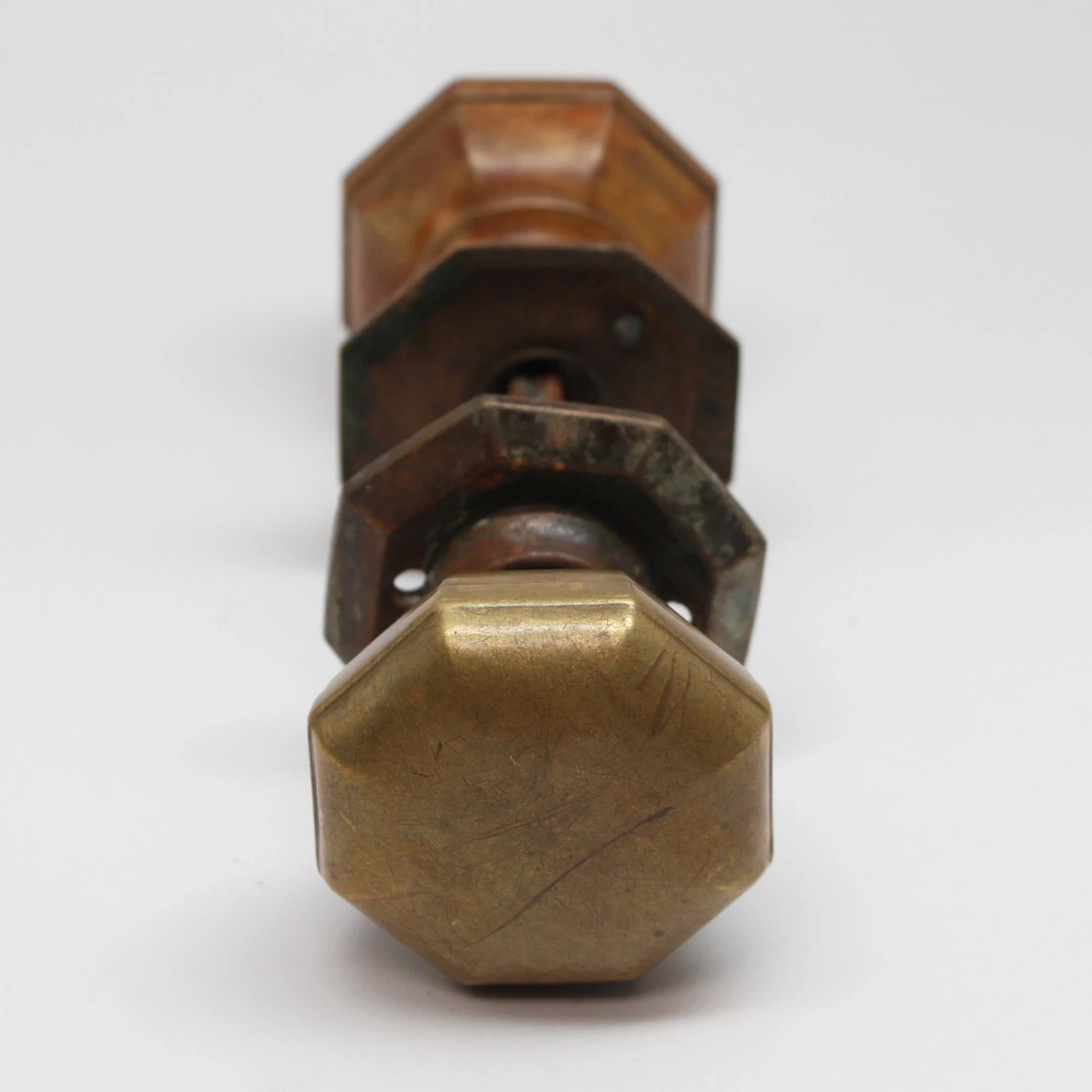 Antique Plain Brass Octagon Door Knob Set 6 Antique Plain Brass Octagon Door Knob Set - Image 4