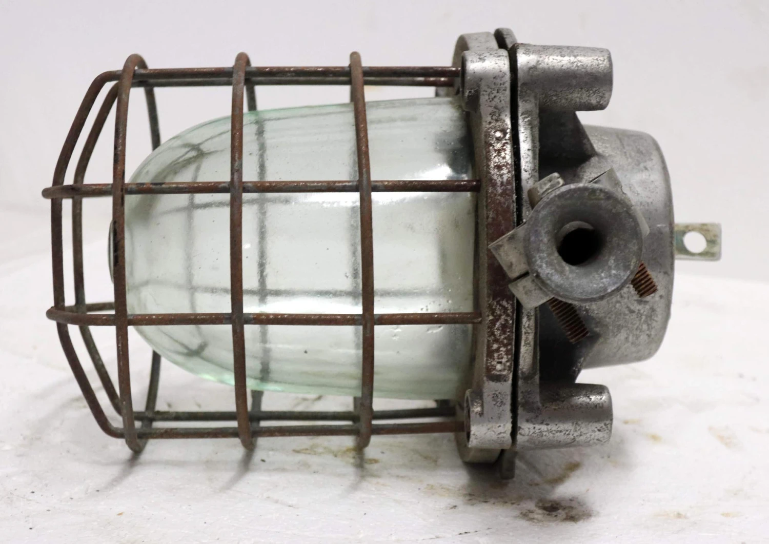 Vintage Steel & Glass Ship Light With Cage 5 Vintage Steel & Glass Ship Light With Cage - Image 3