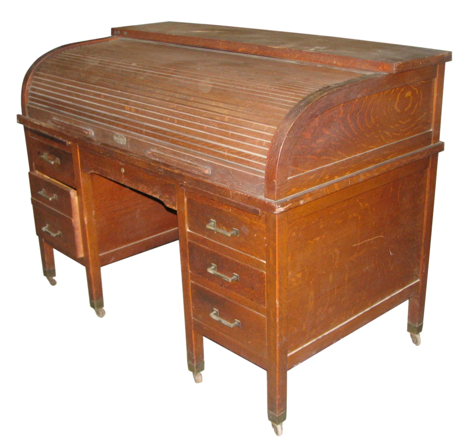 Antique Roll Top Wooden Desk In Tiger Oak 3 Antique Roll Top Wooden Desk In Tiger Oak
