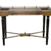 Antique Wooden Bank Table With Brass Lion Accents