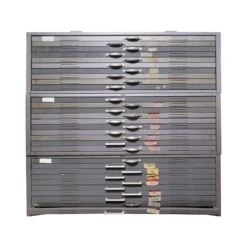 Flat Steel File Cabinet With Fold Out Table In Each Drawer