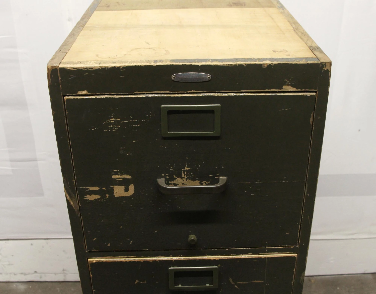 Vintage 4 Drawer Wooden Green File Cabinet 5 Vintage 4 Drawer Wooden Green File Cabinet - Image 3