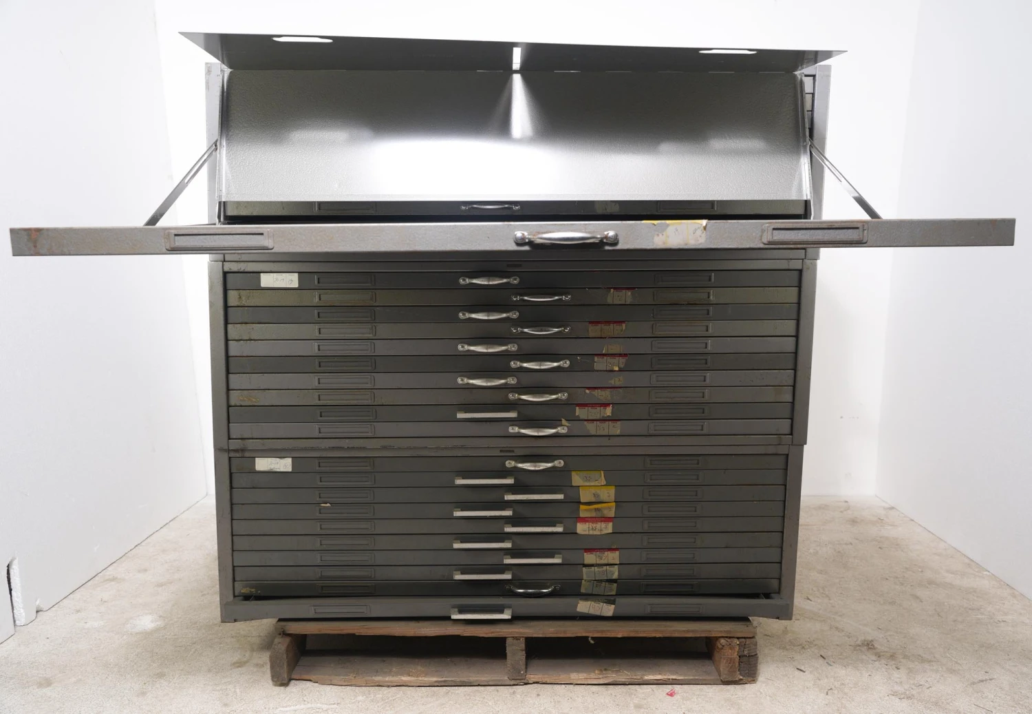 Flat Steel File Cabinet With Fold Out Table In Each Drawer 5 Flat Steel File Cabinet With Fold Out Table In Each Drawer - Image 3