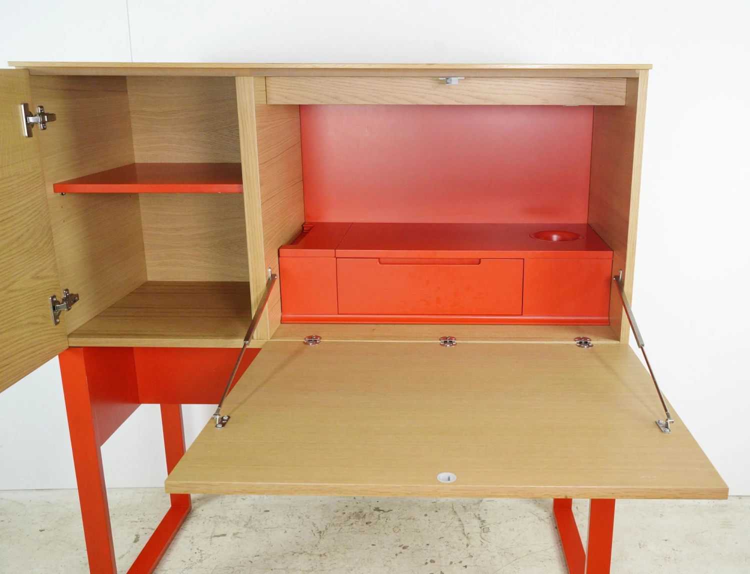 Modern Red Steel & Pine Top Enclosed Desk With Built-in Outlet 5 Modern Red Steel & Pine Top Enclosed Desk With Built-in Outlet - Image 3