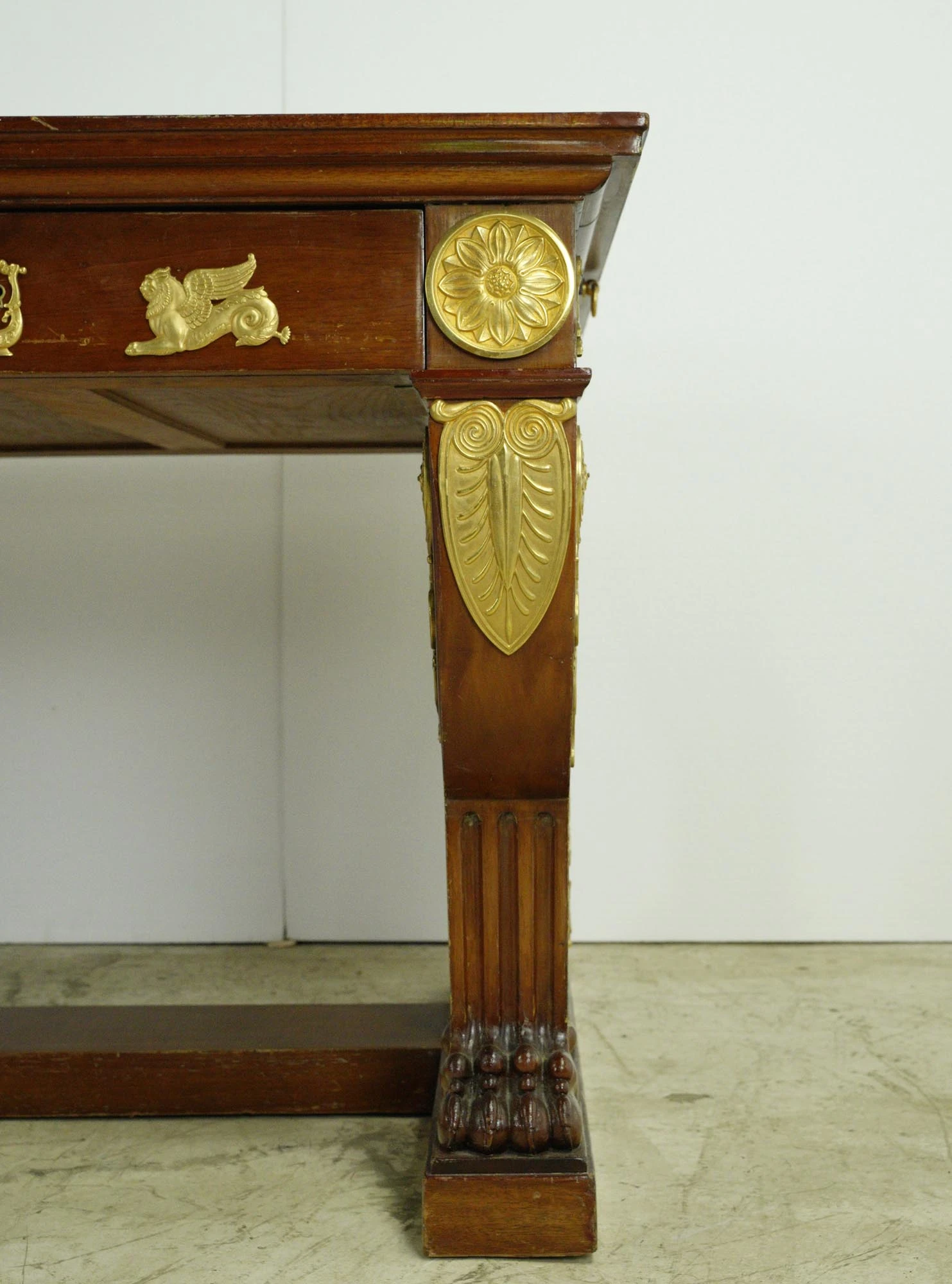 Antique French Empire Mahogany Gilt Bronze Gentleman’s Desk 5 Antique French Empire Mahogany Gilt Bronze Gentleman’s Desk - Image 3