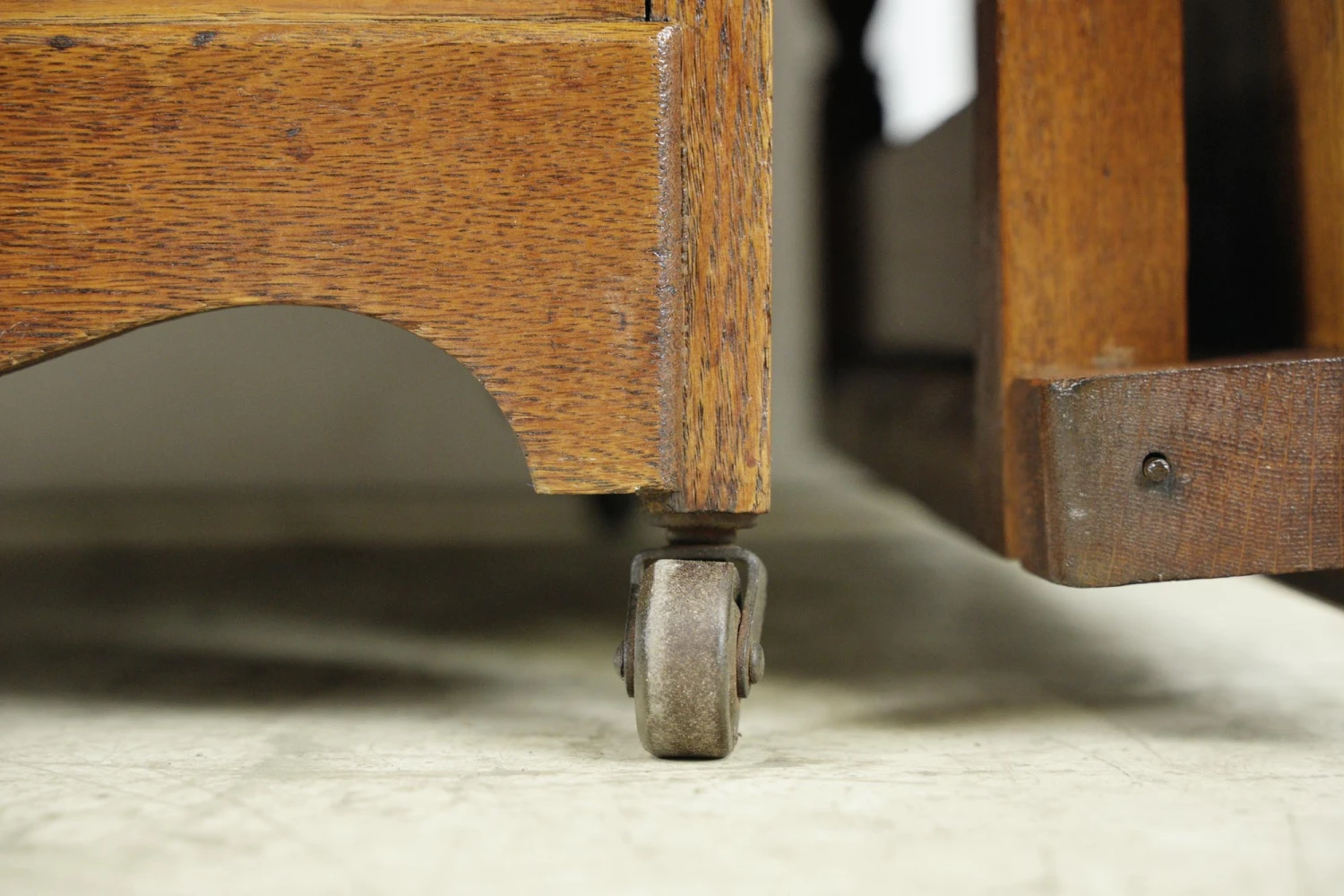 Vintage Dark Tone Oak Folding Desk On Casters 5 Vintage Dark Tone Oak Folding Desk On Casters - Image 3
