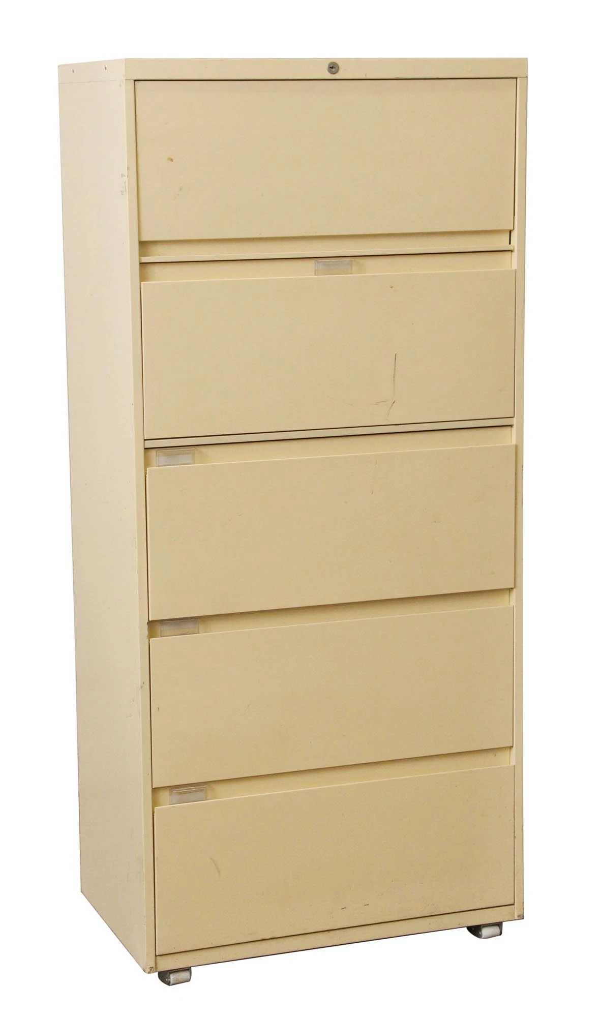 Vintage 5 Drawer Tan Metal File Cabinet 4 Vintage 5 Drawer Tan Metal File Cabinet - Image 2