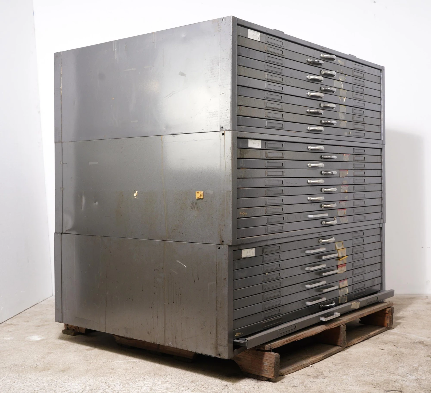 Flat Steel File Cabinet With Fold Out Table In Each Drawer 4 Flat Steel File Cabinet With Fold Out Table In Each Drawer - Image 2