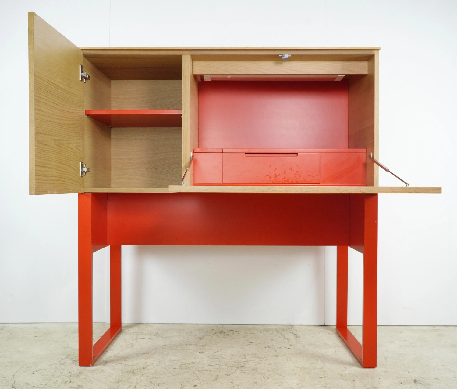 Modern Red Steel & Pine Top Enclosed Desk With Built-in Outlet 4 Modern Red Steel & Pine Top Enclosed Desk With Built-in Outlet - Image 2