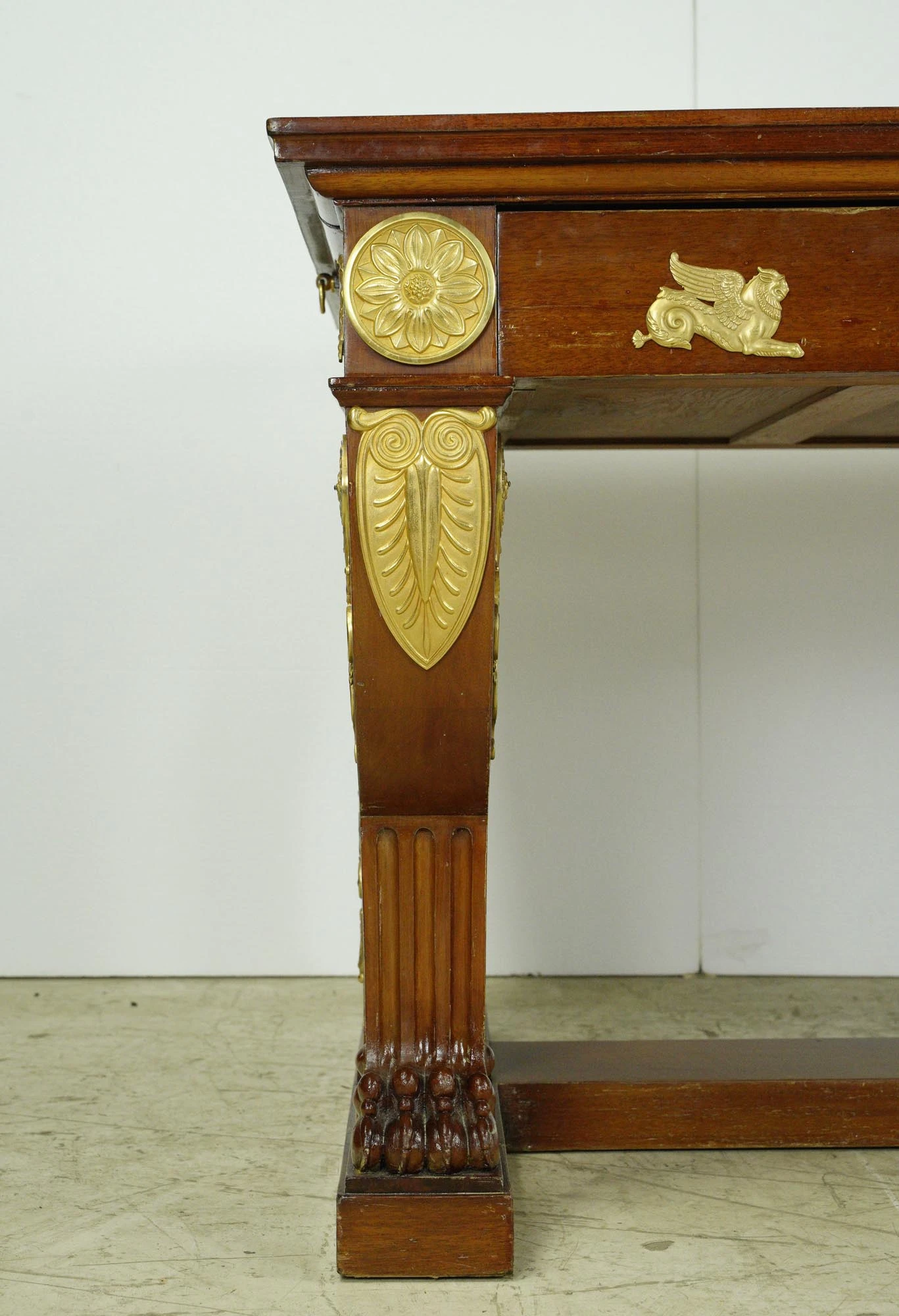 Antique French Empire Mahogany Gilt Bronze Gentleman’s Desk 4 Antique French Empire Mahogany Gilt Bronze Gentleman’s Desk - Image 2