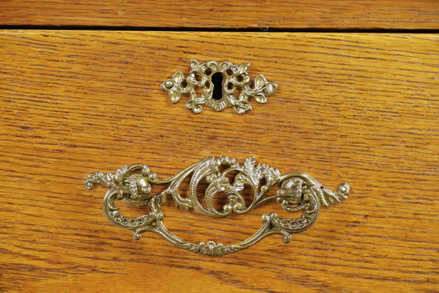 Vintage Dark Tone Oak Folding Desk On Casters 4 Vintage Dark Tone Oak Folding Desk On Casters - Image 2