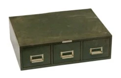 Small Three Drawer Green Metal Card Catalog