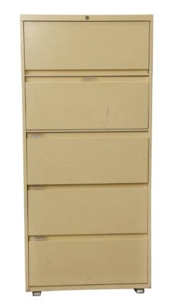 Vintage 5 Drawer Tan Metal File Cabinet