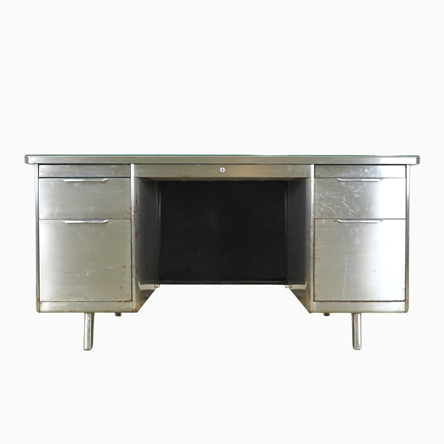 Vintage Industrial Steel Office Desk With Glass Top 3 Vintage Industrial Steel Office Desk With Glass Top