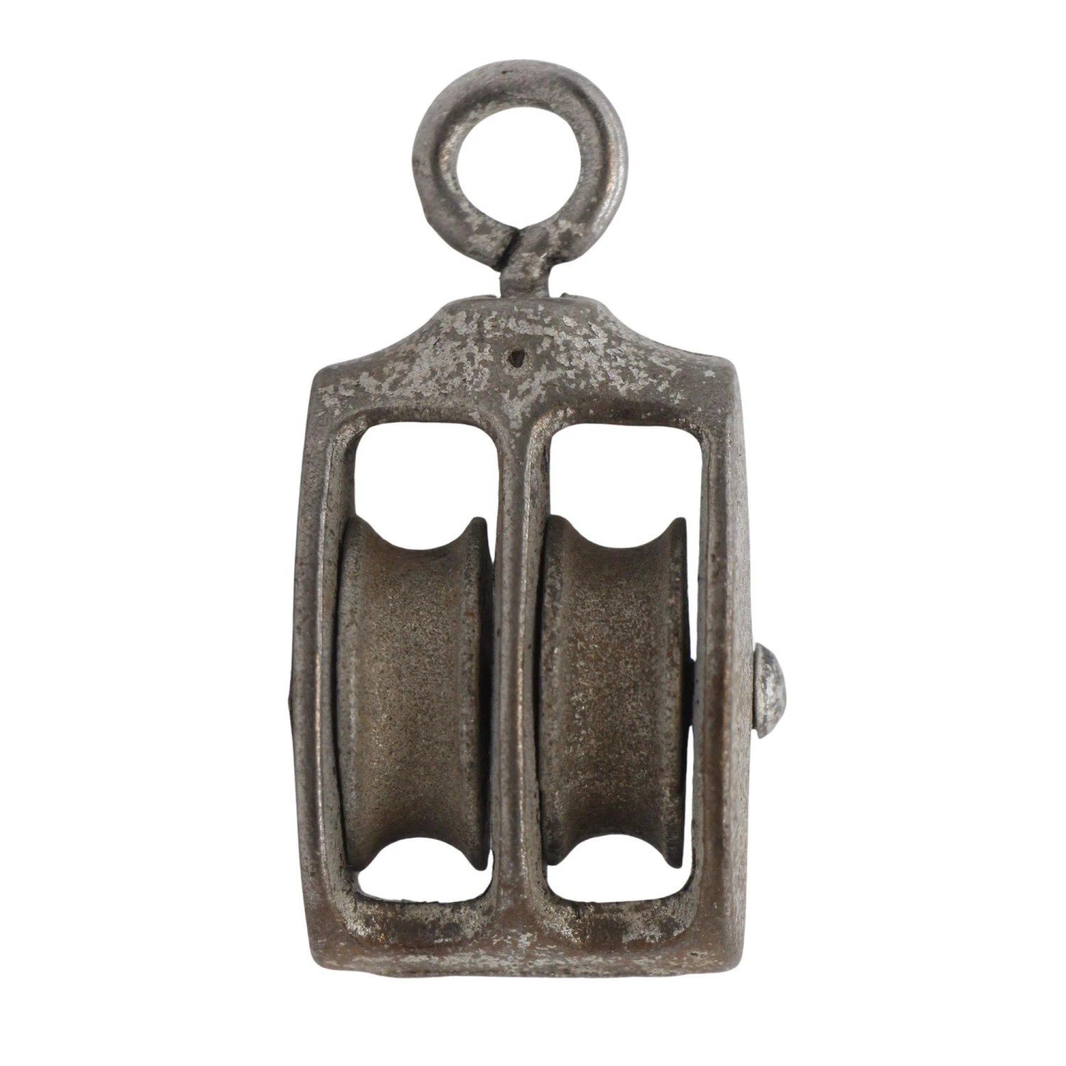 Vintage 2.625 In. Double Wheel Gray Steel Pulley 3 Vintage 2.625 In. Double Wheel Gray Steel Pulley