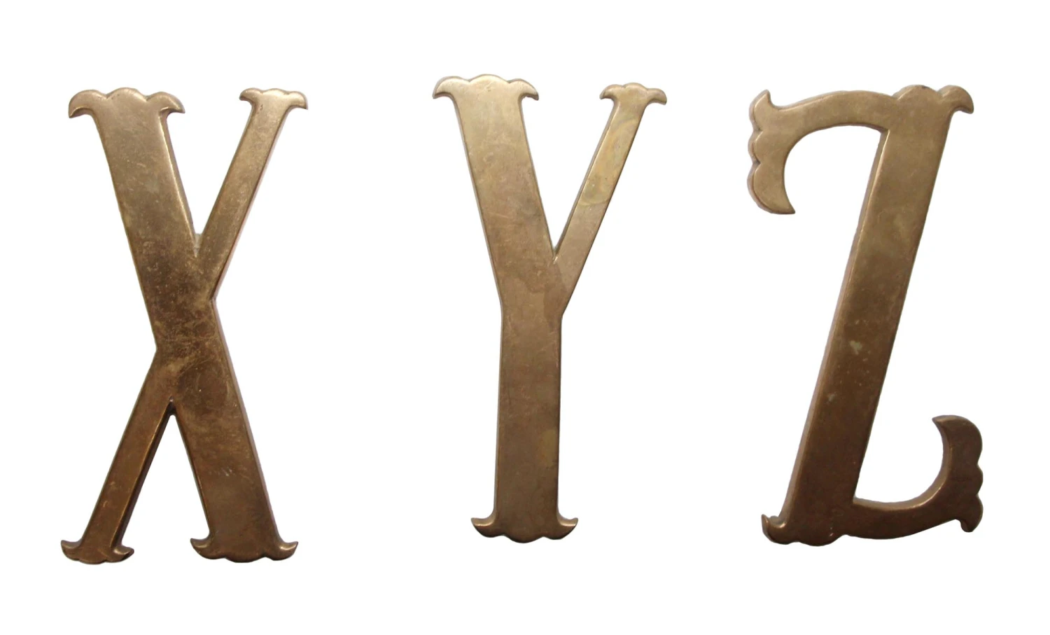 Vintage Small 7.75 In. XYZ Brass Letter Set 3 Vintage Small 7.75 In. XYZ Brass Letter Set