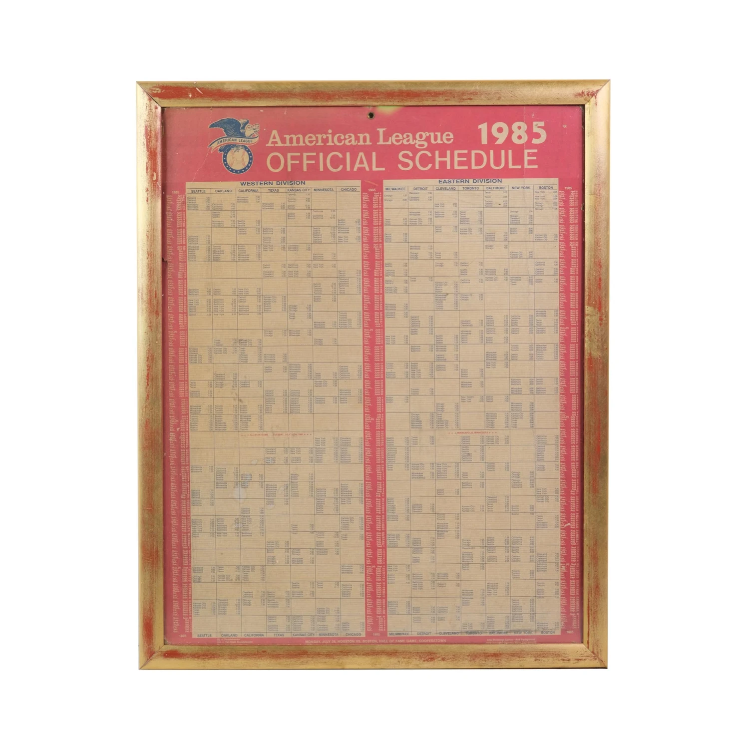 Large 1985 American League Baseball Official Schedule Poster 3 Large 1985 American League Baseball Official Schedule Poster