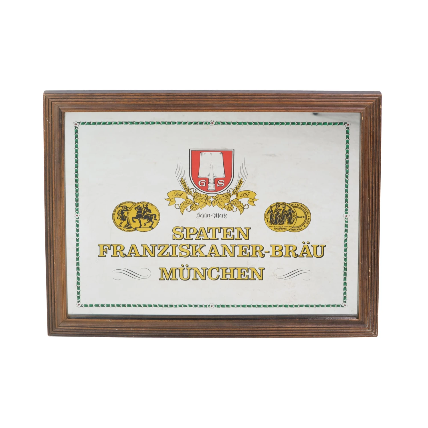 Vintage Spaten Franziskaner-Bräu German Beer Bar Mirror Wall Sign 3 Vintage Spaten Franziskaner-Bräu German Beer Bar Mirror Wall Sign