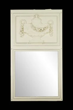 Antique 63.5 In. Carved Urn White Wooden Overmantel Mirror