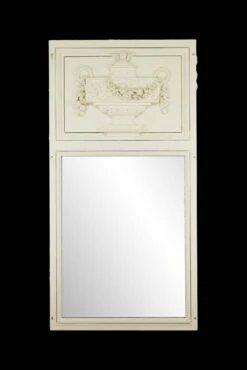 Antique 71 In. Carved Urn White Wood Overmantel Mirror
