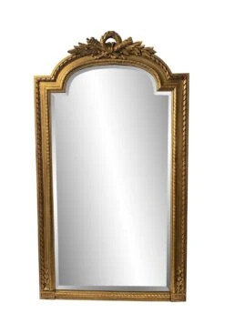 Antique Gesso & Gilt Wood French Floral Beveled Over Mantel Mirror