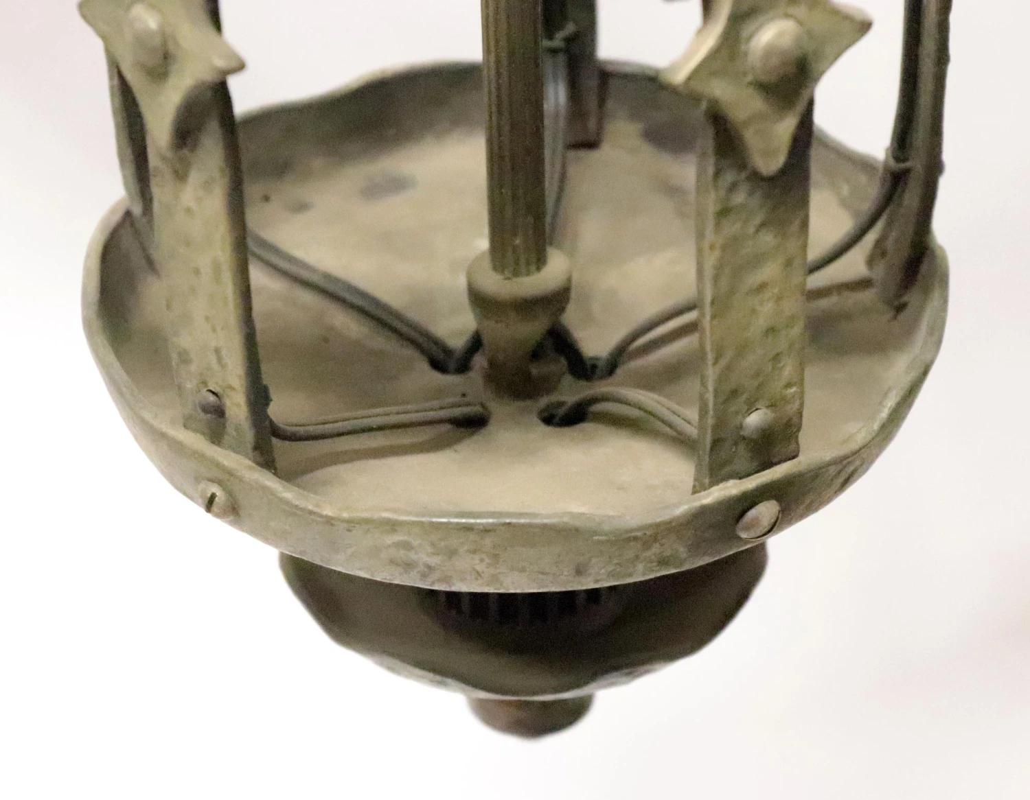 1910s Nickel Over Brass 5 Light Arts & Crafts Chandelier 6 1910s Nickel Over Brass 5 Light Arts & Crafts Chandelier - Image 4