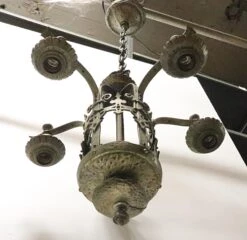 1910s Nickel Over Brass 5 Light Arts & Crafts Chandelier 13 1910s Nickel Over Brass 5 Light Arts & Crafts Chandelier -OGT Sale Store p258420 05
