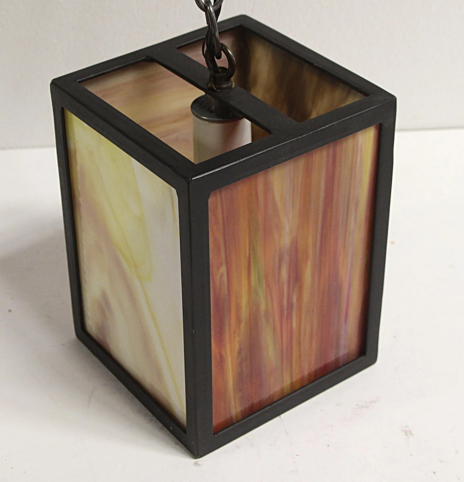 Modern Stained Glass Lantern With Black Iron Frame 9 Modern Stained Glass Lantern With Black Iron Frame - Image 7