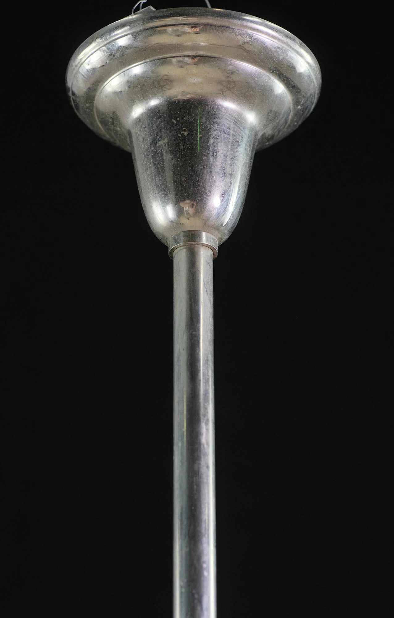 Mid Century Modern Milk Glass Nickel Schoolhouse Pendant Light 7 Mid Century Modern Milk Glass Nickel Schoolhouse Pendant Light - Image 5