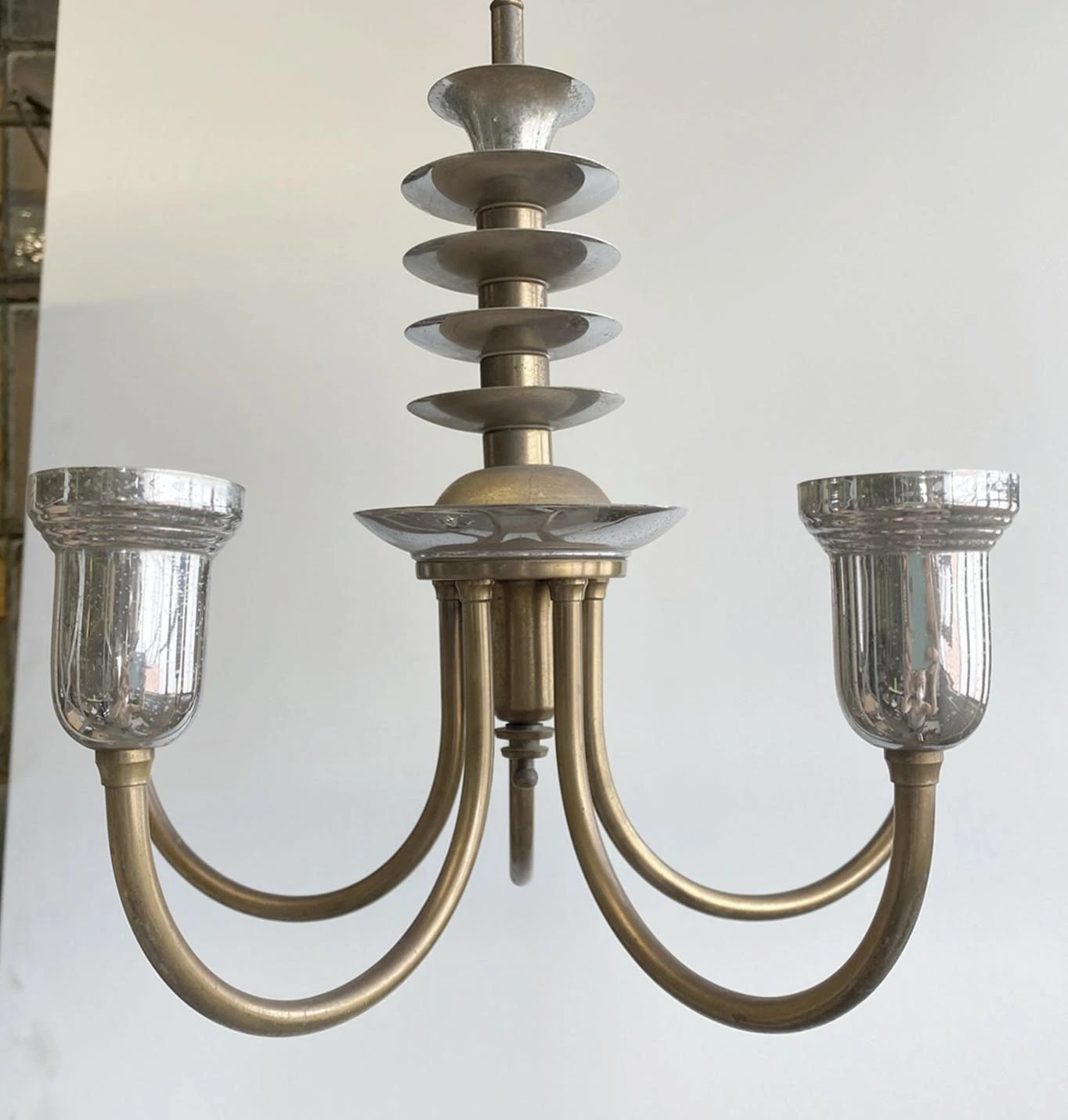Jetson Art Deco Nickel & Bronze Chandelier 7 Jetson Art Deco Nickel & Bronze Chandelier - Image 5