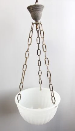 Fluted 1920s Milk Glass Bowl Pendant Light With Greek Key Detail -OGT Sale Store p259592 04