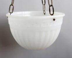 Fluted 1920s Milk Glass Bowl Pendant Light With Greek Key Detail -OGT Sale Store p259592 05