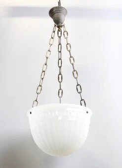 Fluted 1920s Milk Glass Bowl Pendant Light With Greek Key Detail -OGT Sale Store p259592 07