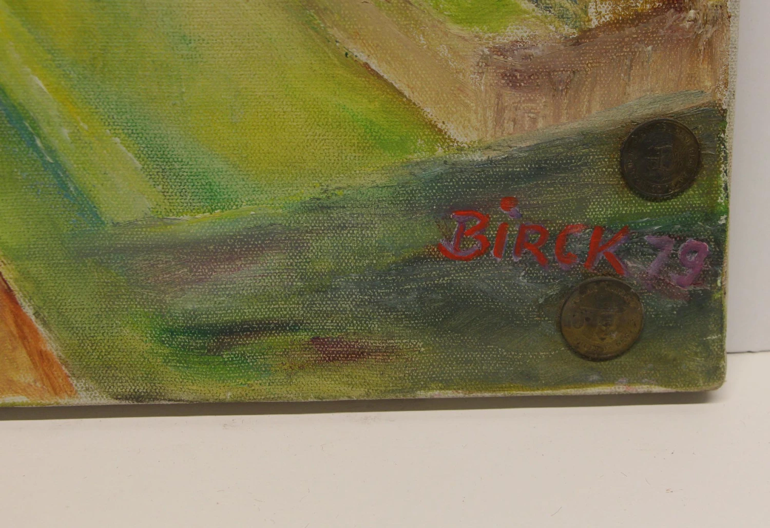 Acrylic Mid Century Painting Of Figures On A Mountain Village 6 Acrylic Mid Century Painting Of Figures On A Mountain Village - Image 4