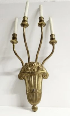 Hollywood Regency Large 4 Slender Arm Cast Brass Sconce 13 Hollywood Regency Large 4 Slender Arm Cast Brass Sconce -OGT Sale Store p260320 05