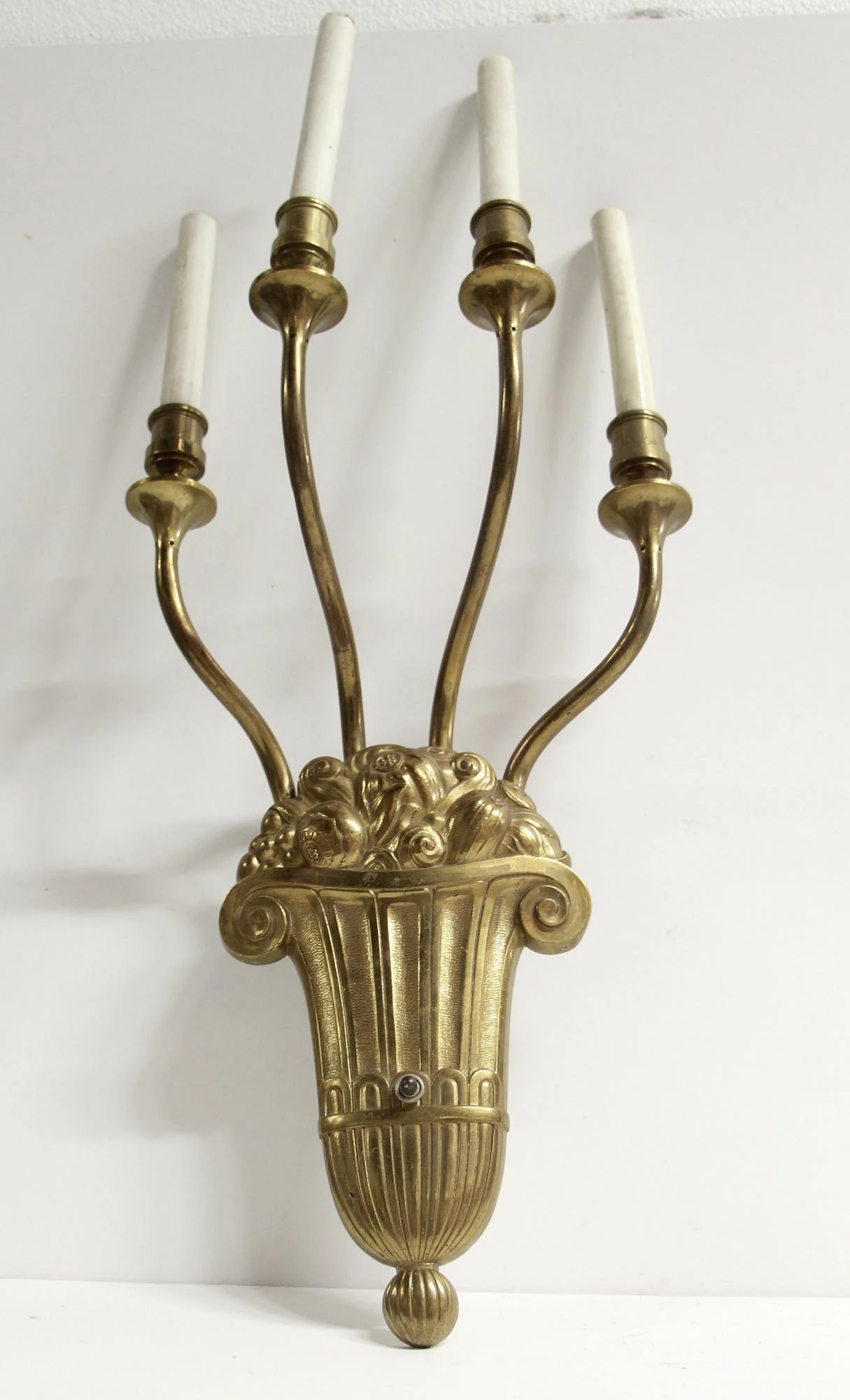 Hollywood Regency Large 4 Slender Arm Cast Brass Sconce 7 Hollywood Regency Large 4 Slender Arm Cast Brass Sconce - Image 5