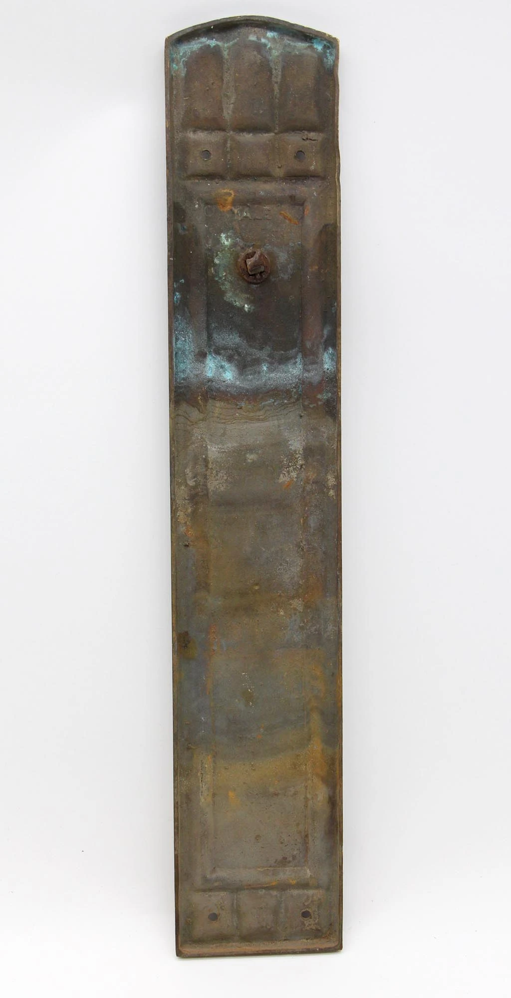 Antique Gothic 18 In. Yale & Towne Bronze Thumb Turn Door Push Plate 6 Antique Gothic 18 In. Yale & Towne Bronze Thumb Turn Door Push Plate - Image 4