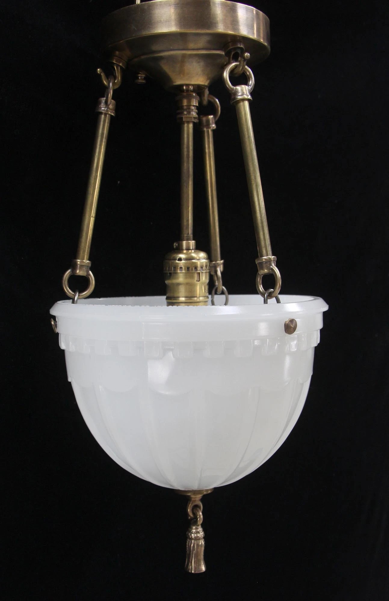 Pair Of Victorian Fluted Milk Glass Vestibule Pendant Lights 6 Pair Of Victorian Fluted Milk Glass Vestibule Pendant Lights - Image 4