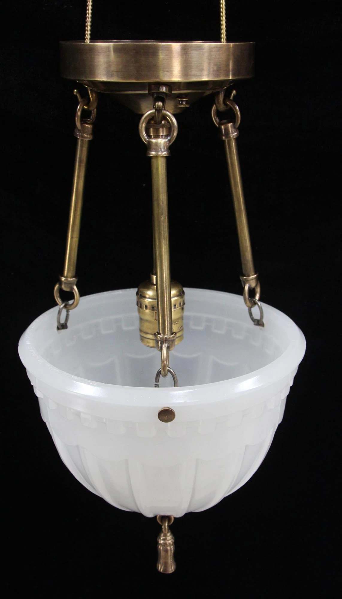 Pair Of Victorian Fluted Milk Glass Vestibule Pendant Lights 7 Pair Of Victorian Fluted Milk Glass Vestibule Pendant Lights - Image 5