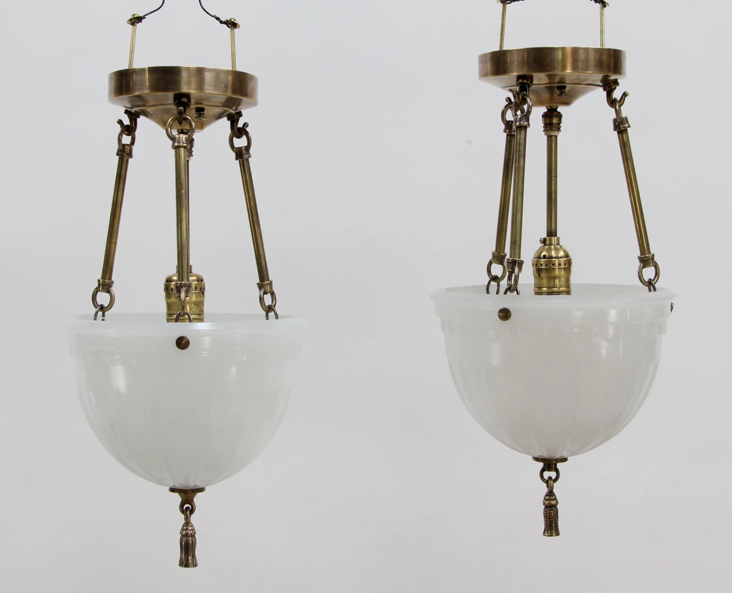 Pair Of Victorian Fluted Milk Glass Vestibule Pendant Lights 10 Pair Of Victorian Fluted Milk Glass Vestibule Pendant Lights - Image 8