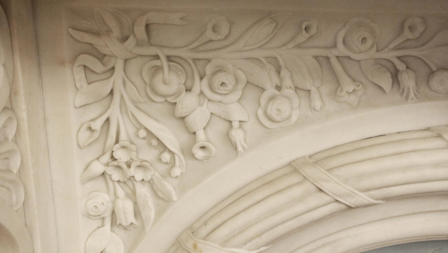 Heavily Carved Victorian Arched Statuary Marble Mantel 10 Heavily Carved Victorian Arched Statuary Marble Mantel - Image 8