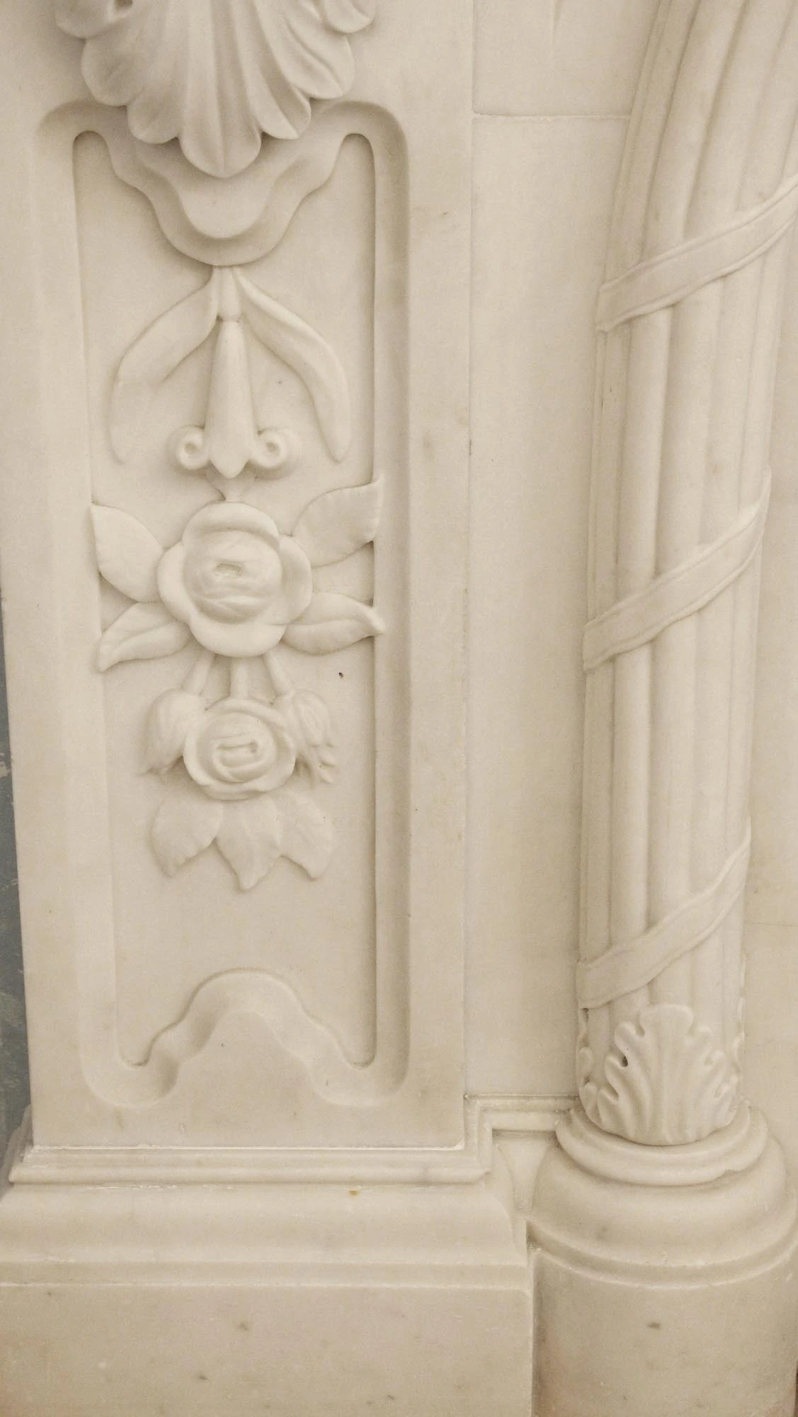 Heavily Carved Victorian Arched Statuary Marble Mantel 11 Heavily Carved Victorian Arched Statuary Marble Mantel - Image 9
