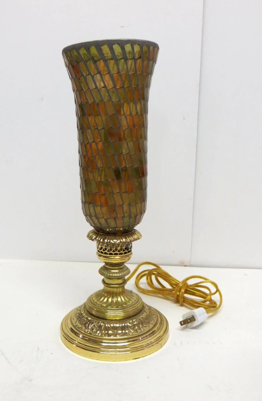 Pair Of Hurricane Lamps With Opalescent Colored Glass Shades 7 Pair Of Hurricane Lamps With Opalescent Colored Glass Shades - Image 5