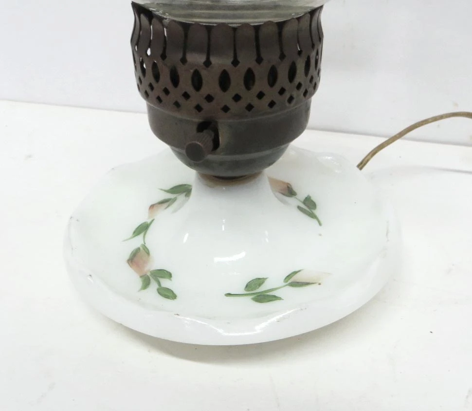 Pair Of Etched Hurricane Glass Table Lamps 7 Pair Of Etched Hurricane Glass Table Lamps - Image 5