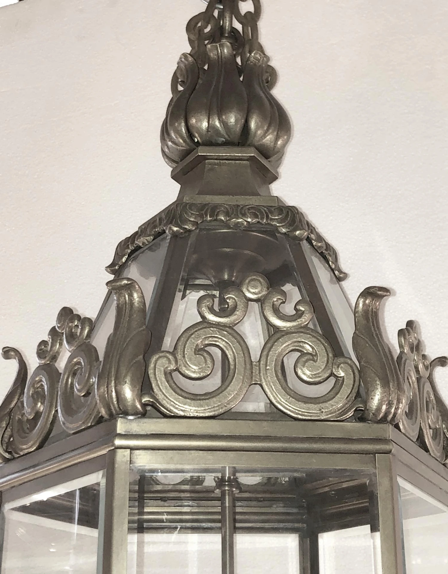 Antique Cast Bronze And Beveled Glass Ceiling Lantern 8 Antique Cast Bronze And Beveled Glass Ceiling Lantern - Image 6