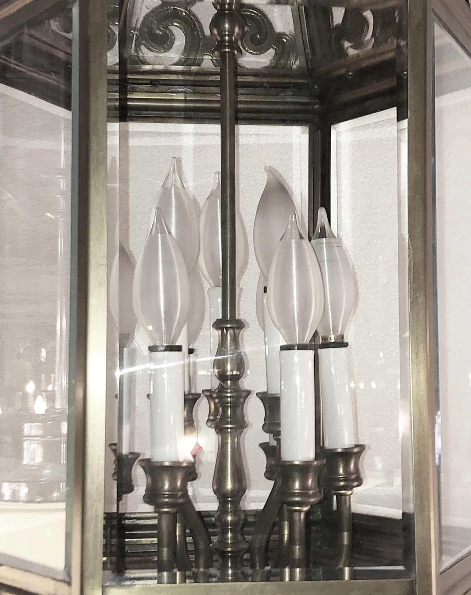 Antique Cast Bronze And Beveled Glass Ceiling Lantern 9 Antique Cast Bronze And Beveled Glass Ceiling Lantern - Image 7